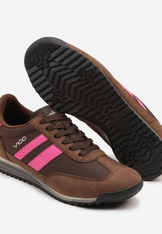 Brązowe Sneakersy z Ozdobnymi Paskami na Nieregularnej Podeszwie Kolarina 6