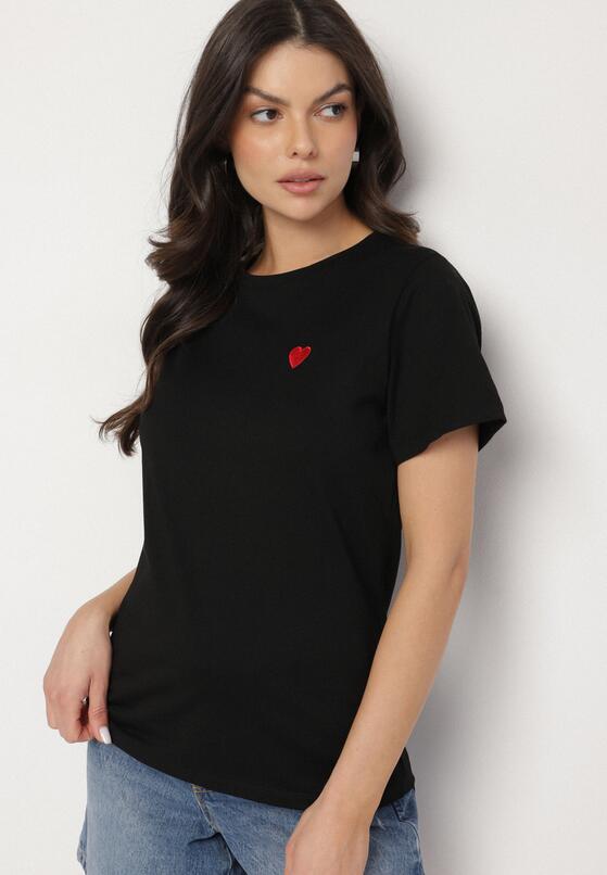 Czarny T-shirt z Bawełny z Krótkim Rękawem i Naszywką w Kształcie Serca Viketta 2