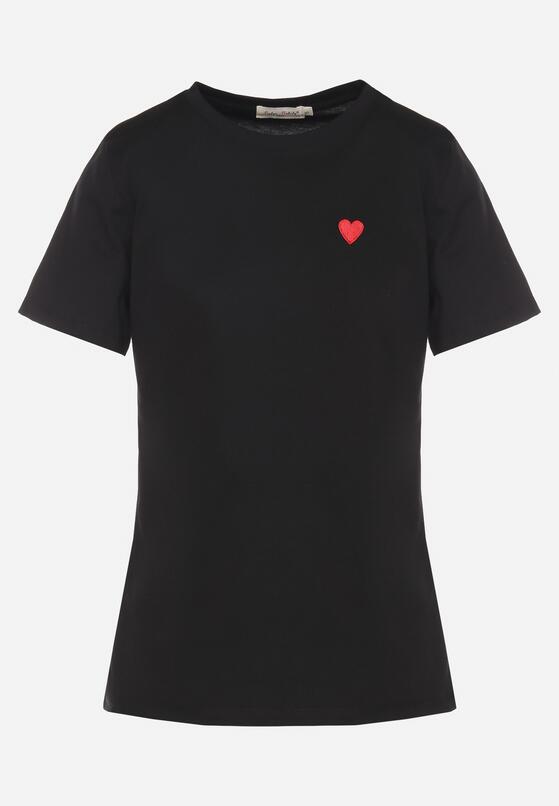 Czarny T-shirt z Bawełny z Krótkim Rękawem i Naszywką w Kształcie Serca Viketta 6