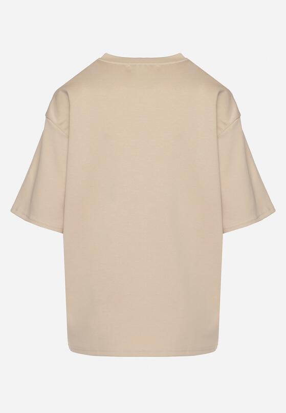 Jasnobeżowy T-shirt z Bawełną w Klasycznym Stylu Meravia 7