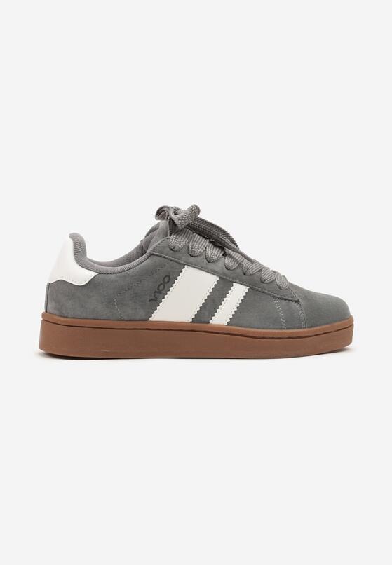 Ciemnoszare Buty Sportowe z Naturalnego Zamszu z Przeszyciami Palaviela 1