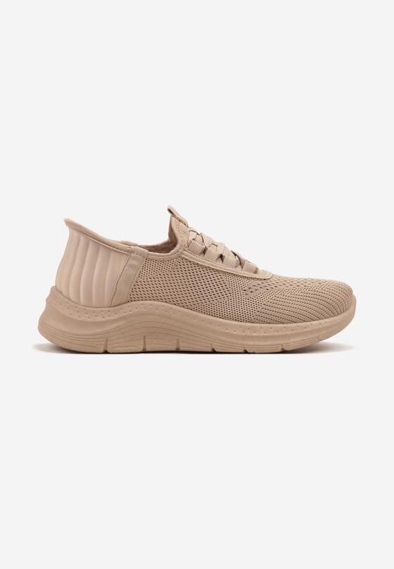 Ciemnobeżowe Siateczkowe Buty Sportowe Sneakersy Wsuwane z Ozdobnym Sznurowaniem Terelea 4