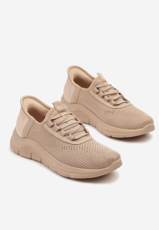 Ciemnobeżowe Siateczkowe Buty Sportowe Sneakersy Wsuwane z Ozdobnym Sznurowaniem Terelea 5