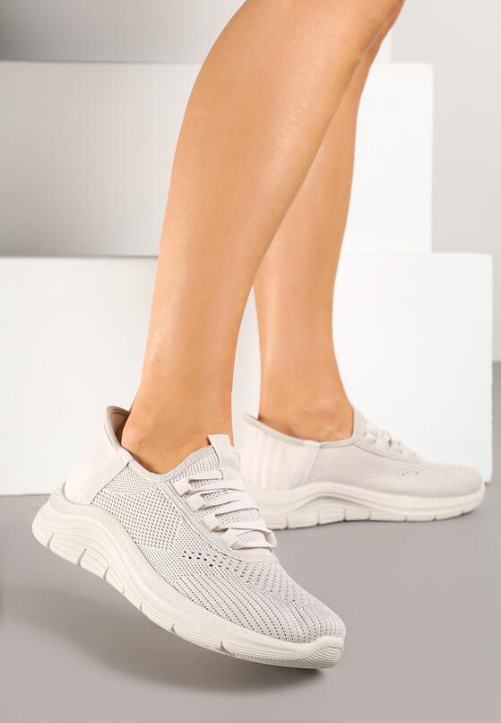 Jasnobeżowe Siateczkowe Buty Sportowe Sneakersy Wsuwane z Ozdobnym Sznurowaniem Terelea 2