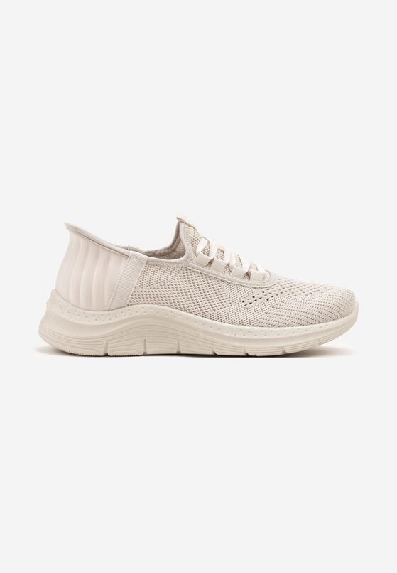 Jasnobeżowe Siateczkowe Buty Sportowe Sneakersy Wsuwane z Ozdobnym Sznurowaniem Terelea 4