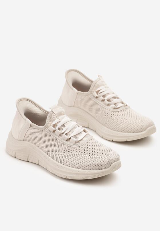 Jasnobeżowe Siateczkowe Buty Sportowe Sneakersy Wsuwane z Ozdobnym Sznurowaniem Terelea 5