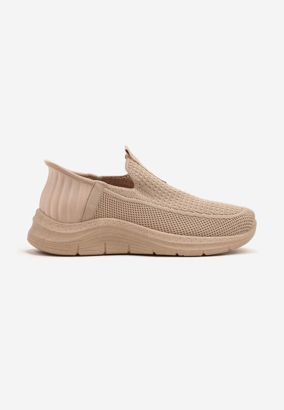 Ciemnobeżowe Wsuwane Buty Sportowe Sneakersy na Tłoczonej Podeszwie Fadema 4