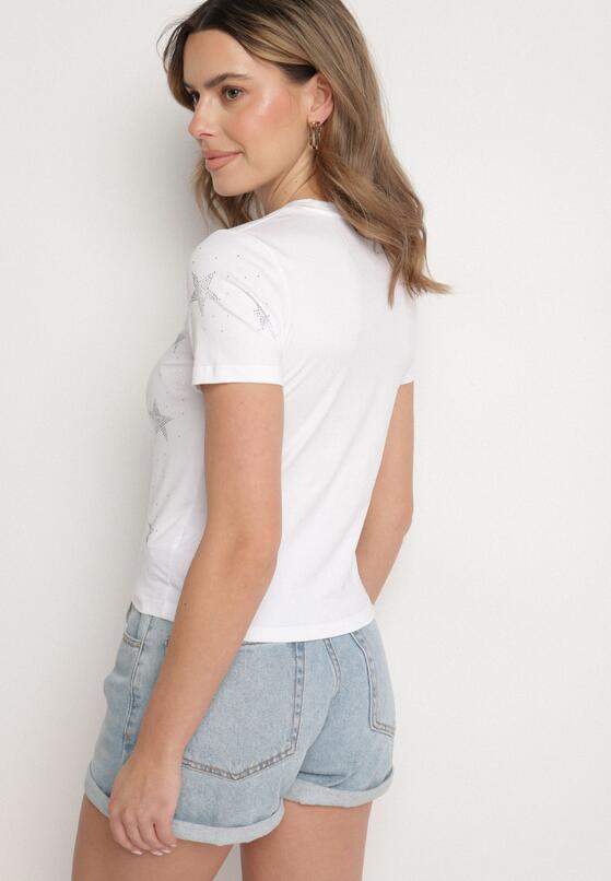 Biały Bawełniany T-shirt z Cyrkoniowymi Aplikacjami w Gwiazdki Tenivella 3