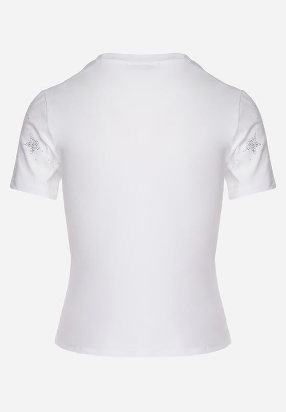 Biały Bawełniany T-shirt z Cyrkoniowymi Aplikacjami w Gwiazdki Tenivella 7