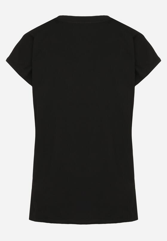 Czarny T-shirt z Bawełny Typu Nietoperz z Cyrkoniami i Perełkami Linellis 7
