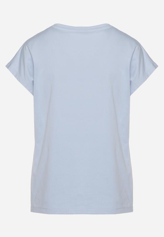 Jasnoniebieski T-shirt z Bawełny Typu Nietoperz z Cyrkoniami i Perełkami Linellis 7