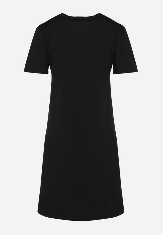 Czarna Bawełniana Sukienka o Kroju Typu T-shirt Zdobiona Nadrukiem Nevolira 7