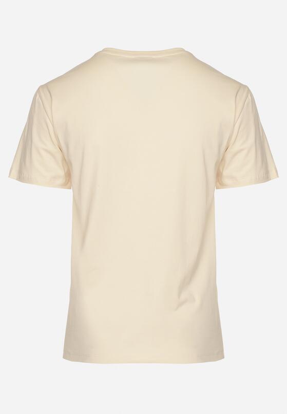 Beżowy T-shirt Bawełniany Ozdobiony Cekinami Lirenell 7