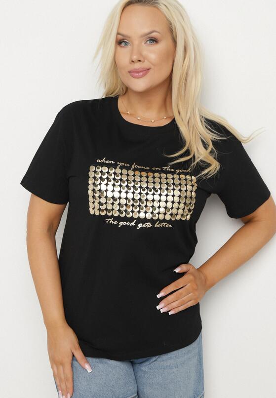 Czarny T-shirt Bawełniany Ozdobiony Cekinami Lirenell 1