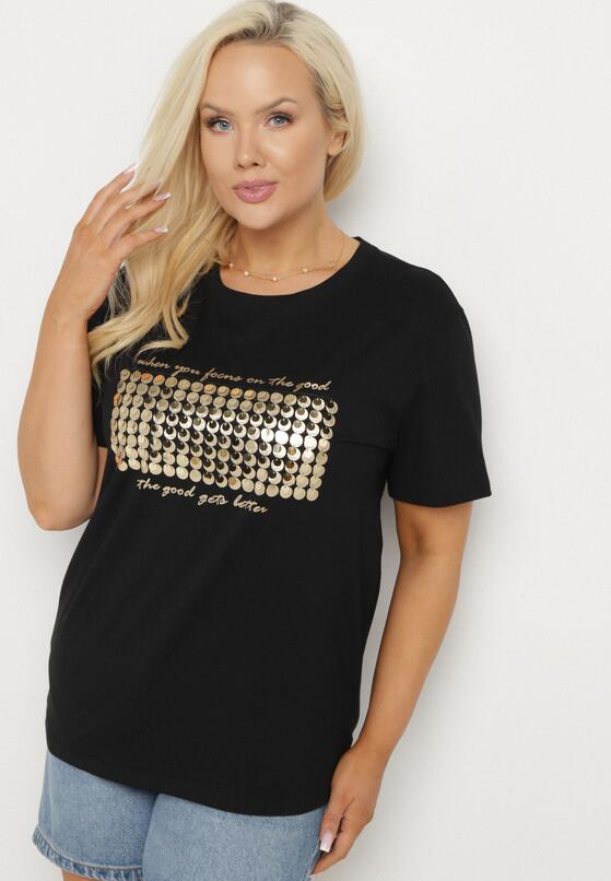 Czarny T-shirt Bawełniany Ozdobiony Cekinami Lirenell 2