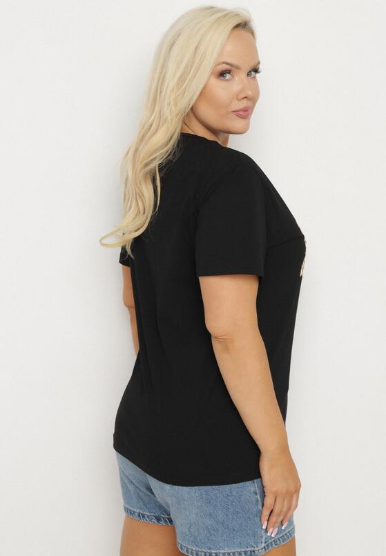 Czarny T-shirt Bawełniany Ozdobiony Cekinami Lirenell 3