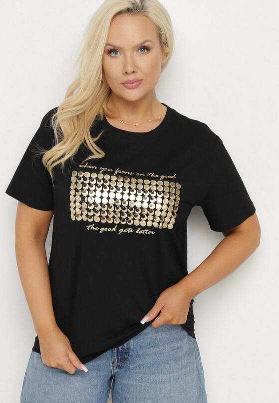 Czarny T-shirt Bawełniany Ozdobiony Cekinami Lirenell 4