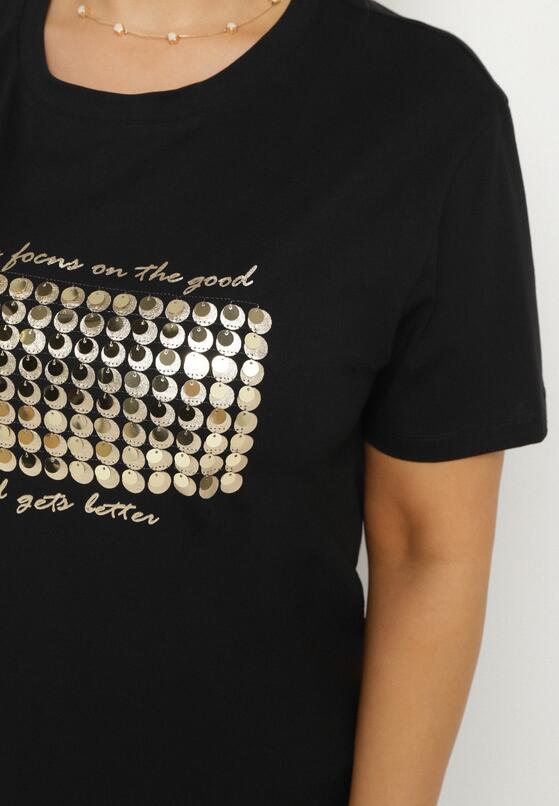 Czarny T-shirt Bawełniany Ozdobiony Cekinami Lirenell 5