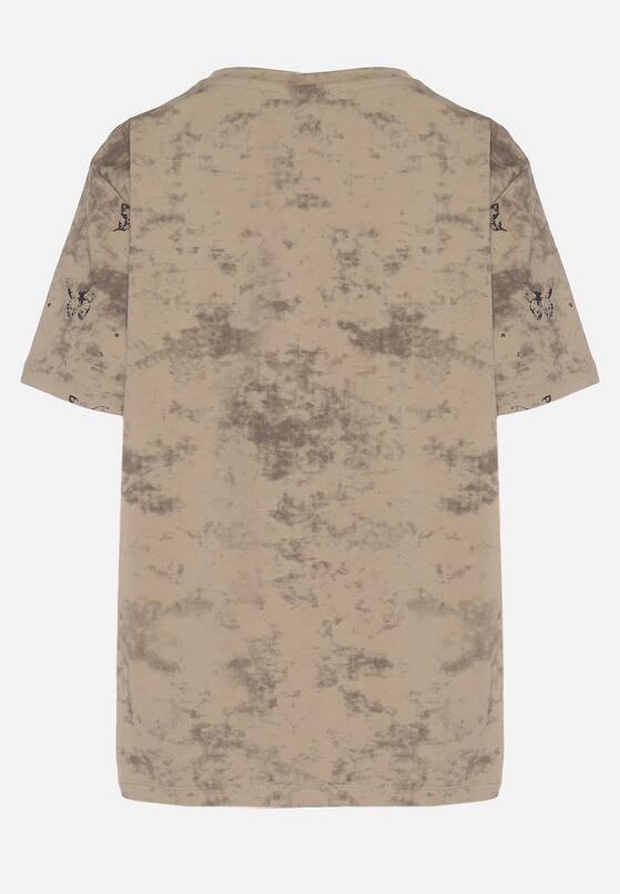Ciemnobeżowy T-shirt Bawełniany w Print w Motylki Tenorea 7