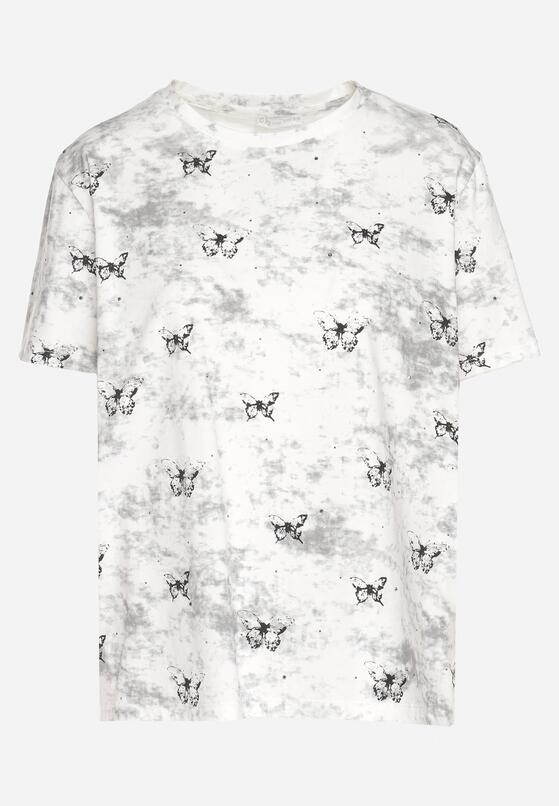 Biały T-shirt Bawełniany w Print w Motylki Tenorea 6