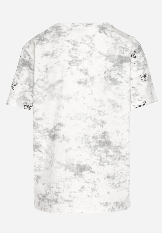 Biały T-shirt Bawełniany w Print w Motylki Tenorea 7