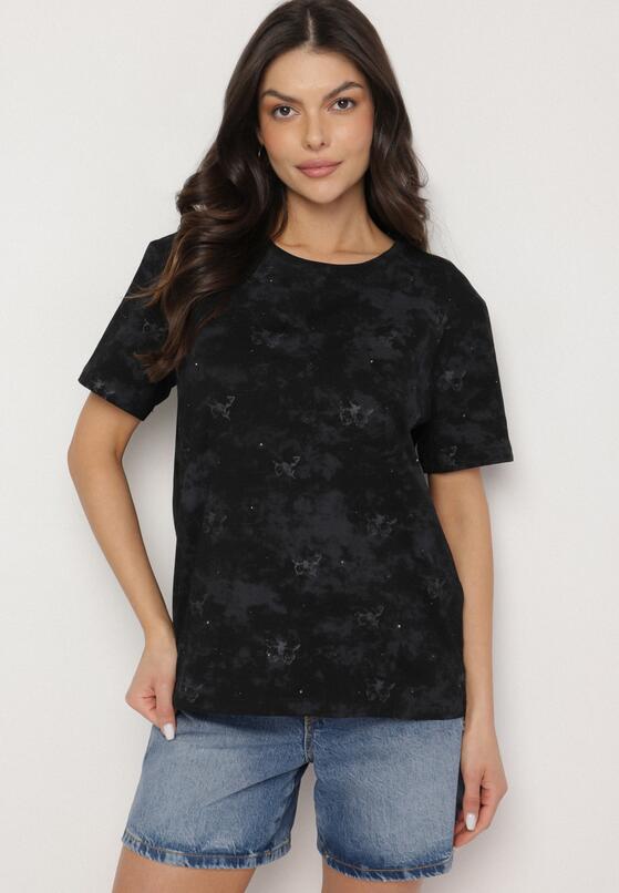 Czarny T-shirt Bawełniany w Print w Motylki Tenorea 2