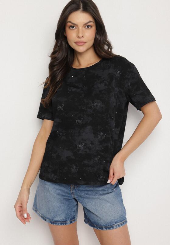 Czarny T-shirt Bawełniany w Print w Motylki Tenorea 4