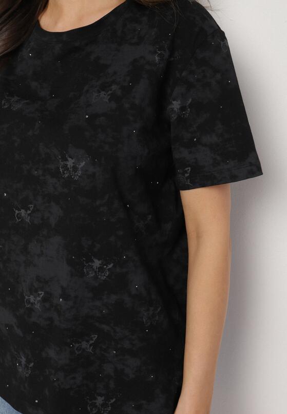 Czarny T-shirt Bawełniany w Print w Motylki Tenorea 5