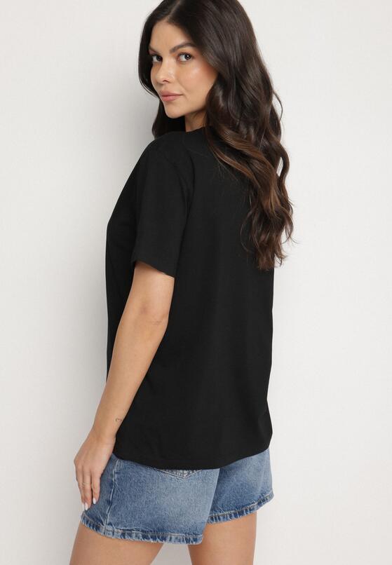 Czarny T-shirt z Bawełny z Aplikacją z Cyrkoniami Deraine 3