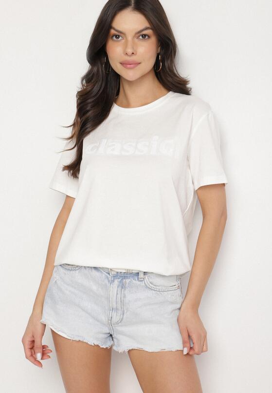 Biały T-shirt z Bawełny z Aplikacją z Cyrkoniami Deraine 1