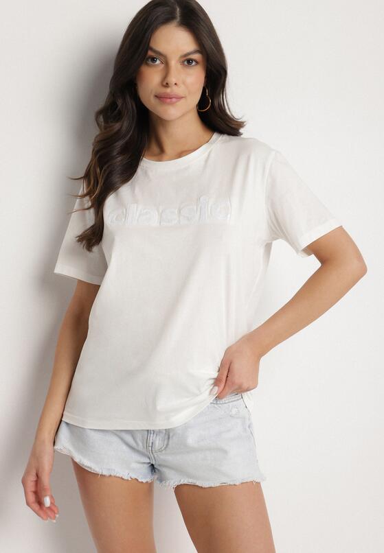 Biały T-shirt z Bawełny z Aplikacją z Cyrkoniami Deraine 2