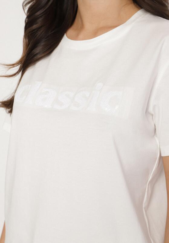 Biały T-shirt z Bawełny z Aplikacją z Cyrkoniami Deraine 5