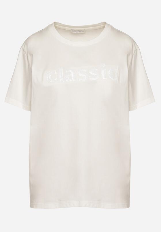 Biały T-shirt z Bawełny z Aplikacją z Cyrkoniami Deraine 6