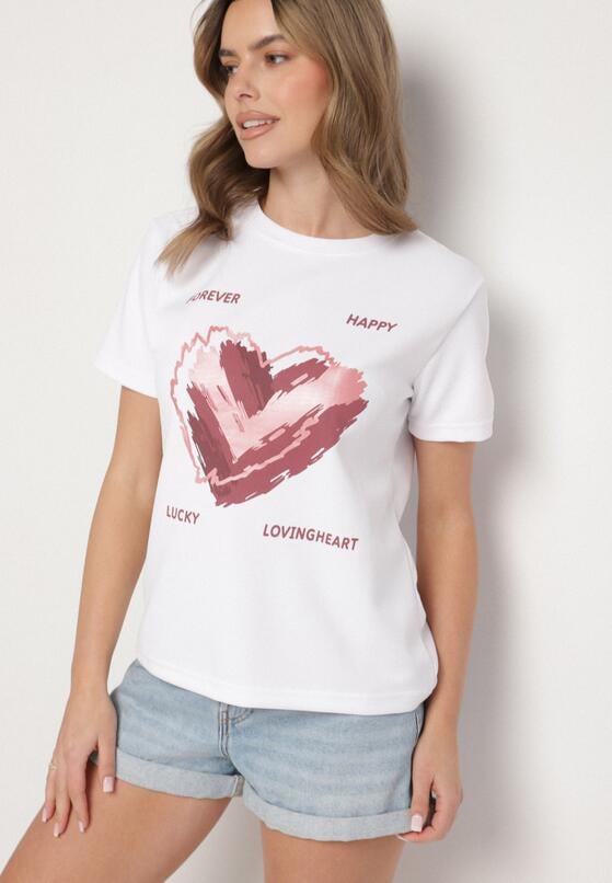 Biały T-shirt z Ozdobnym Nadrukiem Palithiela