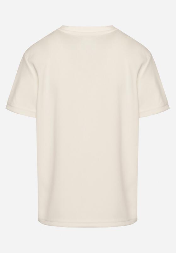Jasnobeżowy T-shirt o Klasycznym Kroju z Ozdobnym Haftem Galerrena 7