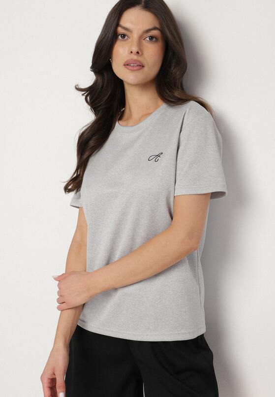 Jasnoszary T-shirt o Klasycznym Kroju z Ozdobnym Haftem Galerrena 4