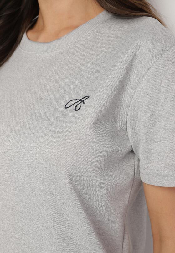 Jasnoszary T-shirt o Klasycznym Kroju z Ozdobnym Haftem Galerrena 5