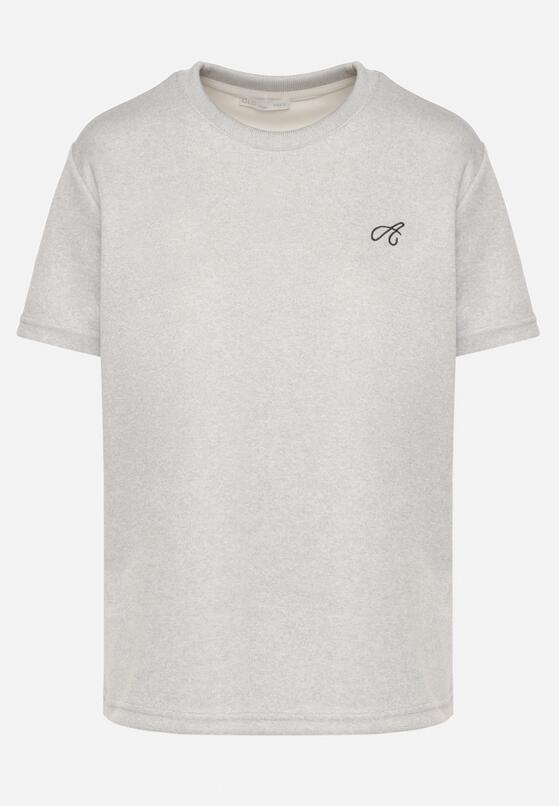 Jasnoszary T-shirt o Klasycznym Kroju z Ozdobnym Haftem Galerrena 6