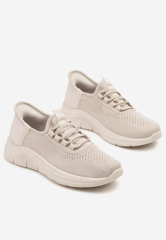 Beżowe Siateczkowe Buty Sportowe Sneakersy Wsuwane z Ozdobnym Sznurowaniem Terelea 5