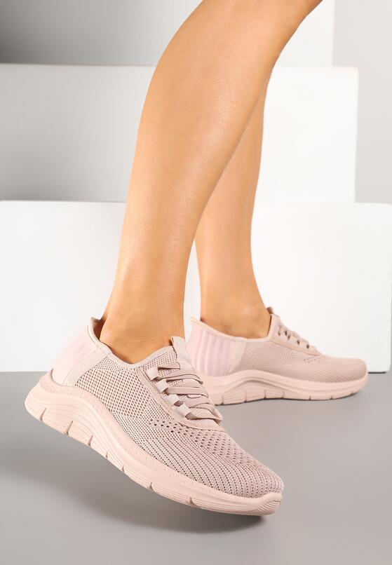 Jasnoróżowe Siateczkowe Buty Sportowe Sneakersy Wsuwane z Ozdobnym Sznurowaniem Terelea 2