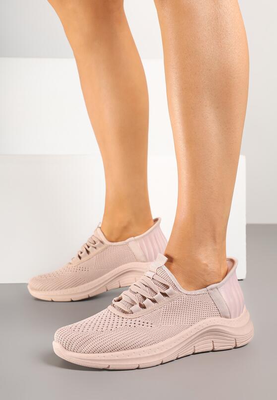 Jasnoróżowe Siateczkowe Buty Sportowe Sneakersy Wsuwane z Ozdobnym Sznurowaniem Terelea 1