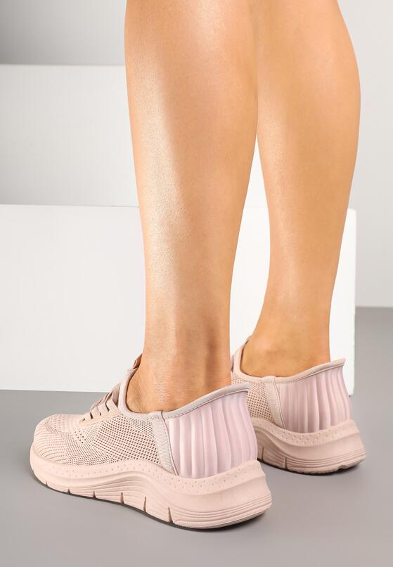 Jasnoróżowe Siateczkowe Buty Sportowe Sneakersy Wsuwane z Ozdobnym Sznurowaniem Terelea 3