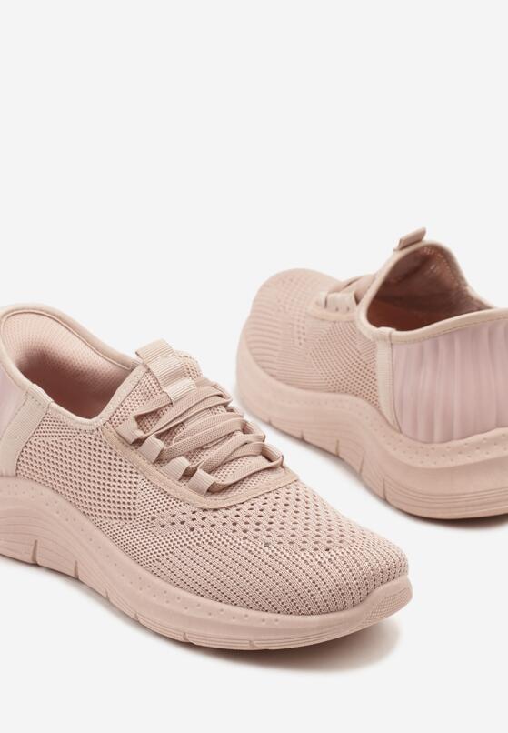 Jasnoróżowe Siateczkowe Buty Sportowe Sneakersy Wsuwane z Ozdobnym Sznurowaniem Terelea 6