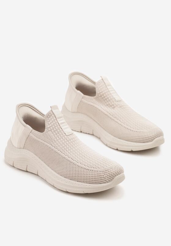 Beżowe Wsuwane Buty Sportowe Sneakersy na Tłoczonej Podeszwie Fadema 5