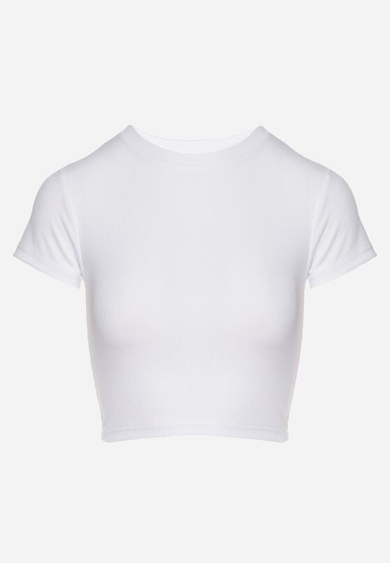 Biały T-shirt z Prążkowanego Materiału o Krótkim Kroju Telunna 6