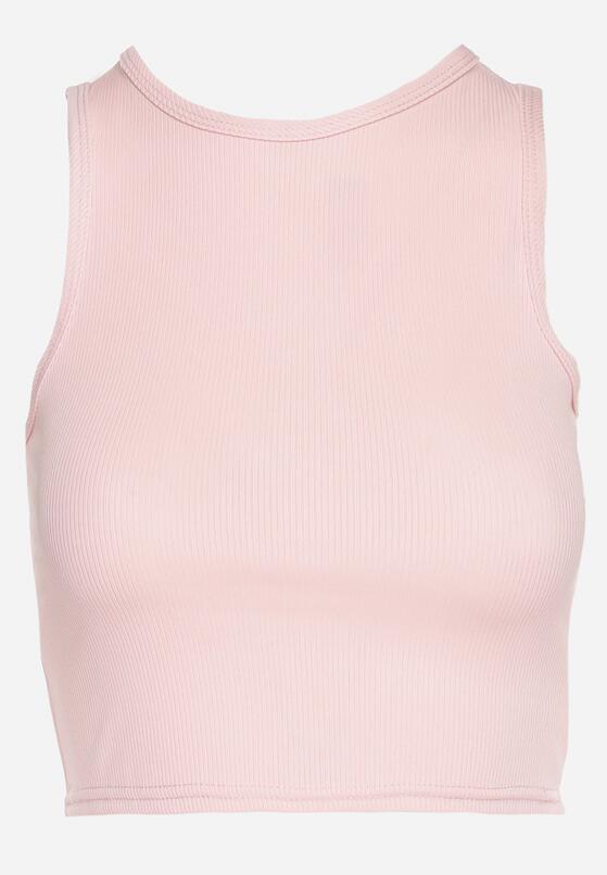 Jasnoróżowy Krótki Tank Top z Prążkowanej Tkaniny Nevallia 6