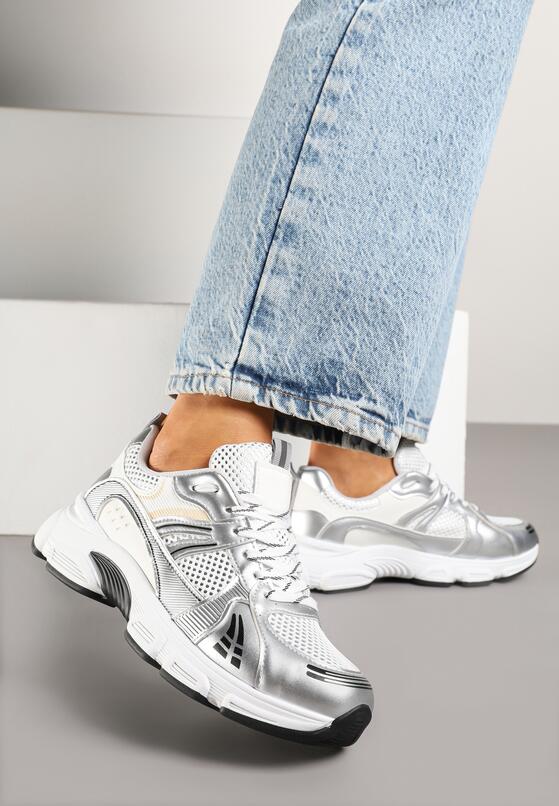 Srebrne Sneakersy w Streetwearowym Stylu z Siateczkowymi Zdobieniami Dorelline 2