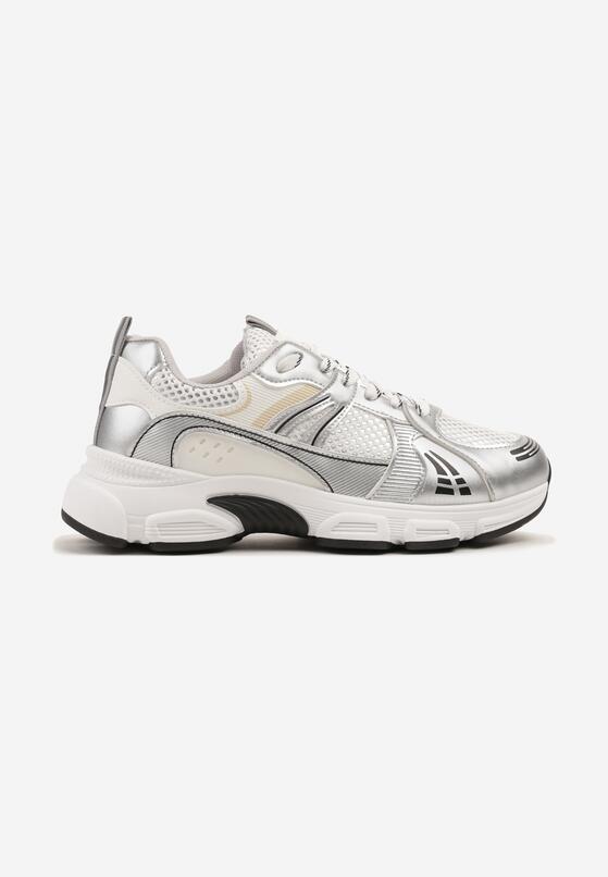 Srebrne Sneakersy w Streetwearowym Stylu z Siateczkowymi Zdobieniami Dorelline 4