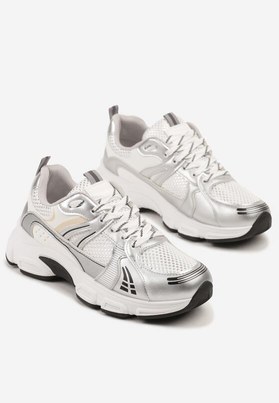 Srebrne Sneakersy w Streetwearowym Stylu z Siateczkowymi Zdobieniami Dorelline 5