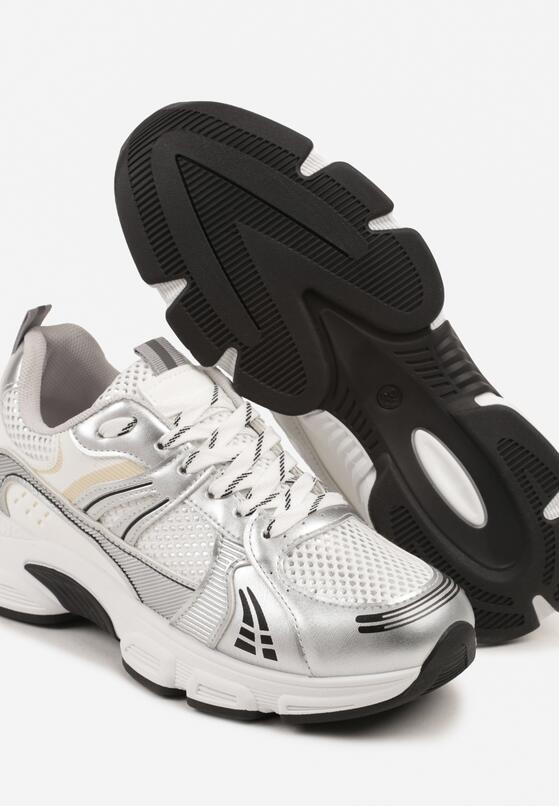 Srebrne Sneakersy w Streetwearowym Stylu z Siateczkowymi Zdobieniami Dorelline 6